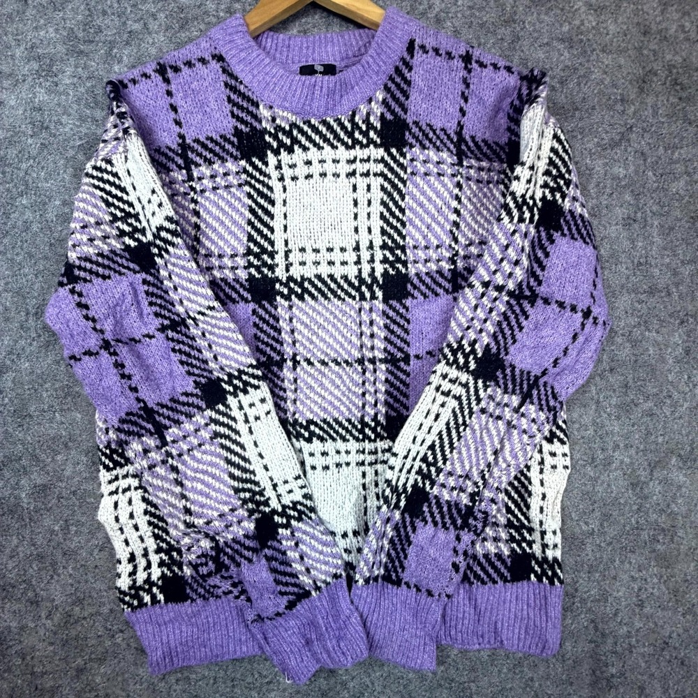 H&M Sweater XS Purple Plaid Oversized Light Academia‎ Preppy Indie Sleaze Soft